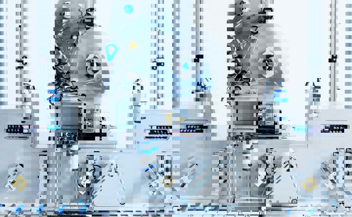 En etiketteringsmaskine fra LSS påfører etiketter