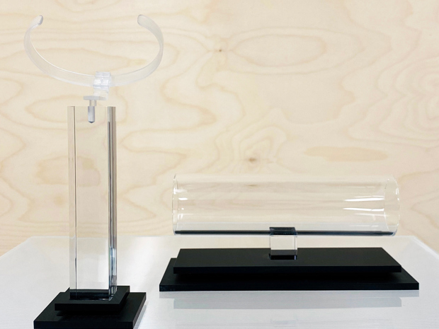 Display for watches and bracelets in clear and black acrylic