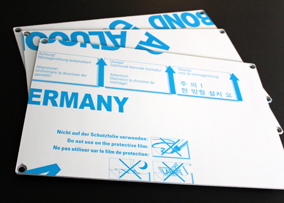 Aluminum sandwich panels consist of a top and bottom sheet of aluminum with a PE core in the middle.