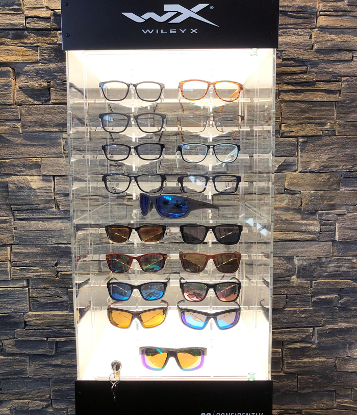 Display with glasses for exhibition in store