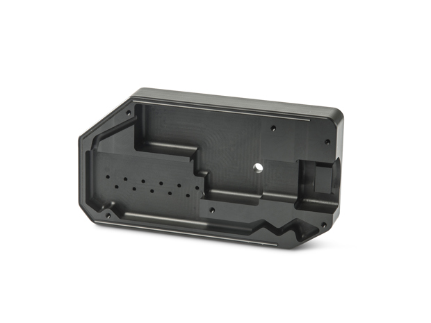 Milled plastic part in black PEHD plastic for a machine