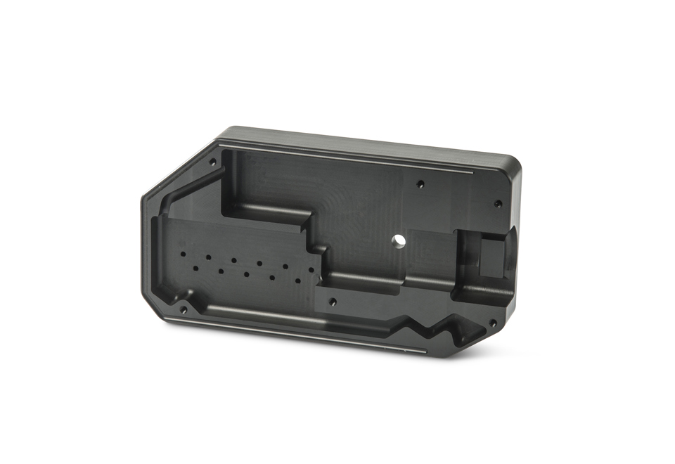 Milled plastic part in black PEHD plastic for a machine
