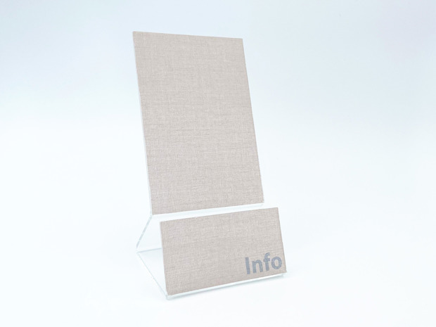 Brochure holder in acrylic with foil and print