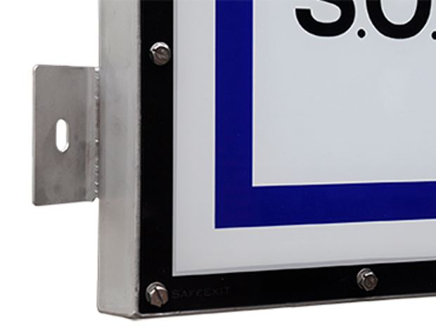 Corner of a digital printed S.O.S sign
