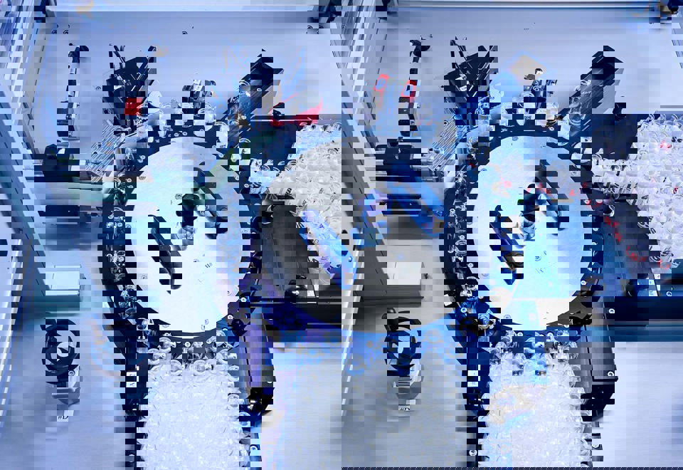 En etiketteringsmaskine fra LSS sætter etiketter på medicin