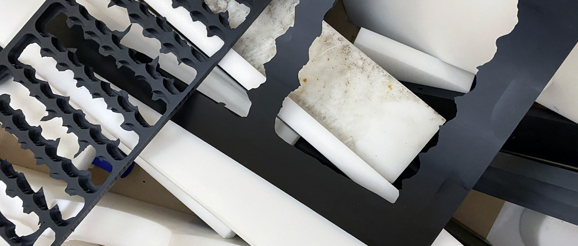 Plastic scraps of different technical plastics for recycling